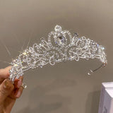 Lianfudai New Luxury White Crystal Tiara For Women Girls Wedding Birthday Party Dress Elegant Queen Bridal Bride Crown Accessories