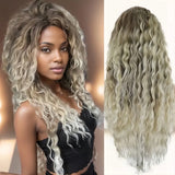 Lianfudai Ash Blonde Curly Wig Synthetic Long Curly Hair Wigs for Women Fluffy Hairstyle Wave Ombre Wig Costume Carnival Party Regular Wig