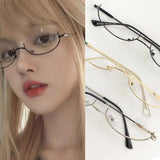 Lianfudai Vintage Glasses Metal Frame Half Frame Without Lens Girls Chic Cosplay Party Decoration Glasses Y2K Metal Photography Glasses