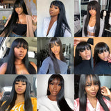 Lianfudai 30Inch Straight 3x1 Middle Part Lace Human Hair Wig With Bangs For Women Brazilian Wigs On Sale Cheap Fringe Bob Wig 180 Density