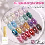 Lianfudai 24 Colors High Density Glitter Nail Gel Polish Explosive Flash Nail Art Gel Varnish Sparkling UV Soak Off Gel Lacquer