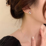 Lianfudai Fashion Silver Color Cross Star Zircon Stud Earrings for Women Girl Korean Four-Pointed Star Personality Earring Jewellery