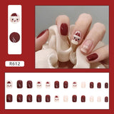 Lianfudai 24Pcs French With Drill Short Fake Nails Press On Nail Tips Artificial Full Cover Cute Bow Wearing False Nails Art Free Shipping