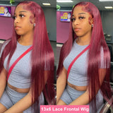 Lianfudai Gesstons Burgundy Straight 13x6 HD Lace Frontal Wigs Human Hair 40 Inch 99j Red Colored Closure 13x4 Lace Front Human Hair Wigs