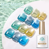 Lianfudai  Mint Green Color Cat Magnetic Gel Nail Polish Sparkle Glitter Gel Varnis Semi Permanent 10ml for Summer Manicure DIY