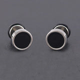 Lianfudai Men's Earings Titanium Steel Round Black Oil Drip Stud Earrings For Men Korean Fashion Stainless Steel Punk Jewelry Accessories