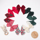 Lianfudai 1Pc 5.7 Inch Cheer Bowknot Hairpin Classic Plaid Christmas color Fabric Hair Clips Handmade for Kids Baby Girls Hair Accessories