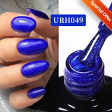 Lianfudai  SUGAR Blue Color Rubber Base Gel Nail Polish Gold Glitter Base Gel Top Coat Soak Off UV LED Gel Nail Art Varnish Manicure