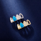RACHELZ Hip Hop 4 Blue Color Tooth Caps Decor For Men Women Trend Hollow CZ Zircon Teeth Grillz Dental Grills Jewelry