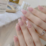 Lianfudai 24pcs French Point Diamond Fake Nails Wearing Artificial Square Head Press On Acrylic Nail Art Pearl Patch Almond False Nails