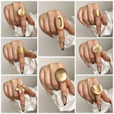 Lianfudai Fashion Elastic Rope Adjustable Rings for Women Men Irregular Geometric Matte Chunky Gold Color Finger Ring Charm Jewelry