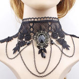 Lianfudai Fashion Gothic Victorian Crystal Tassel Tattoo Choker Necklace Black Lace Collar Vintage Women Wedding Jewelry