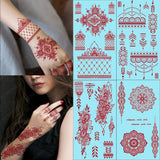 Lianfudai Maroon Henna Stickers for Hands Waterproof Temporary Henna Tattoos for Women Fake Tattoo Brown Henna Decorations Wedding