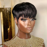 Lianfudai Short Human Hair Wigs Pixie Cut Straight perruque bresillienne for Black Women Machine Made Wigs With Bangs Cheap Glueless Wig