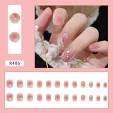 Lianfudai 24Pcs French With Drill Short Fake Nails Press On Nail Tips Artificial Full Cover Cute Bow Wearing False Nails Art Free Shipping