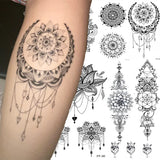 Lianfudai Mandala Flower Waterproof Temporary Tattoo Sticker DIY Black Large Flower Body Art Water Transfer Fake Tattoos Women 1PCS