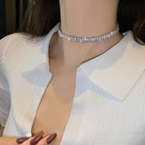 Lianfudai New Luxury Shiny Zircon Square Choker Necklaces for Women Exquisite Crystal Short Sexy Necklace Party Jewelry Gift