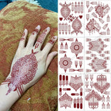 Lianfudai 10 Pcs/Set Maroon Color Henna Tattoo Stickers for Hand Brown Red Henna Tattoos for Women Waterproof Temporary Mehndi Tattoo Fake