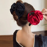 Lianfudai French Rose Hair Claw Clips Temperament Elegant Hairpin Women Princess Headdress Fashion Grab Clip Female Hair Accessories