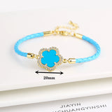 Lianfudai Classic Genuine Leather Woven Natural Stone Five Leaf Flower Charm Bracelet Fashion for Women Girls Party Wedding Jewelry Gift