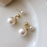 Lianfudai Simple Exaggerated Large Pearl Stud Earrings for Women Wedding Bridal Korean Imitation Pearl Earrings Office Jewelry Gifts