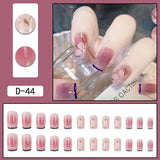 Lianfudai 24pcs French Point Diamond Fake Nails Wearing Artificial Square Head Press On Acrylic Nail Art Pearl Patch Almond False Nails