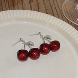 Lianfudai New Fashion Trend Unique Design Elegant Delicate Red Cherry Stud Earrings For Women Jewelry Wedding Party Premium Gifts