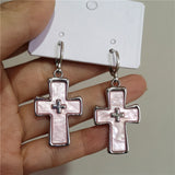 Lianfudai New Gothic Cute Harajuku Y2K Pink Large Cross Pendants Earrings For Women Charm 2000s EMO Aesthetic Party Accessories Jewelry