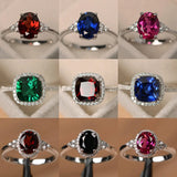 Lianfudai Hot Selling Silver plated Rings for Women Ruby Emerald Sapphire Jewelry Wedding Engagement Ring Wholesale