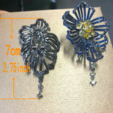 Lianfudai Bilincolor Luxury Big Royal Blue Flower Earring for Women Wedding Party Gift