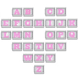 Lianfudai 2025 Pink 26 English Letters A-Z Italian Links Charm Fit 9mm Stainless Steel Women Men Bracelet New Fashion Jewelry DIY Making