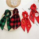 Lianfudai Ponytail Ribbon Hair Tie Santa Claus Elastic Hair Band Christmas Style Plaid Scrunchies Simple Fashion DIY Hair Accessories