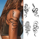 Lianfudai 2024 Summer Snake Flower Temporary Tattoos Sticker Waterproof Cool Dark Style Unisex Water Transfer Fake Tattoo Women Accessory