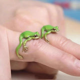 Lianfudai Mini Green Tree Frog Ring Frog Open Rings for Women Men Metal Cute Animal Adjustable Finger Ring Jewelry Birthday Party Gift New