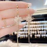 Lianfudai Luxury Crystal Flower Tassel Drop Earrings for Women Shiny Zircon Opal Long Dangle Earrings Girls Party Wedding Jewelry Gift