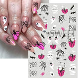 Lianfudai Pink Pumpkin Halloween Nail Stickers Ghost Star Mummy Love Heart Spider Web Scorpion Blood Drops DIY Winter Manicure Decoration