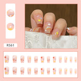 Lianfudai 24P Cute Childlike Rainbow Nail Art Full Cover Artificial Fake Nails Wearing Reusable False Nails Ballerina Press on Nail Art