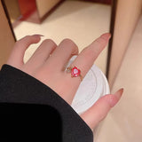 Lianfudai New Fashion Trend Unique Design Light Luxury Retro Blue Crystal Ring 5 Pieces Ring Female Jewelry Party Premium Gift Wholesale