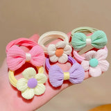 Lianfudai 6pcs High-value Korean Cute Hair Rope Bowknot Elastic Hair Ring Princess No Harm Hair Band Kid Hair Accessory