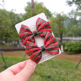 Lianfudai Christmas Plaid Hair Bow Clip For Girls Baby Kids Barrette Children Hair Accessories Butterfly Hairpin Fashion Headwear Top Clip