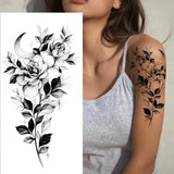 Lianfudai Sketch Flowers Sketch Tattoo Rose Blossoms Black and White Flowers Temporary Tattoos Sticker size: