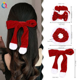 Lianfudai Christmas Bow Hair Rope Red Winter Plush Hair Tie Large Cute Ponytail Holder Headwear Christmas Scrunchies Christmas Gifts