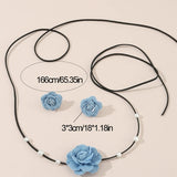 Lianfudai Flower Lace-up Choker Necklace with Earrings Denim Camellia-Bead Clavicle Chain  Dropship