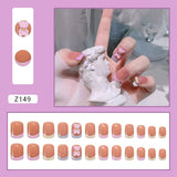 Lianfudai 24Pcs/Box Sweet Short Round/Square Head False Nail Art Full Cover Detachable Artificial Fake Nails Ballerina Press on Nails Tips