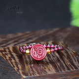 Lianfudai Natural Vermilion Garnet Beaded Rose Ring Purple Gold Sand Love Buddha Head Ring Fashion Jewelry Gift for Women