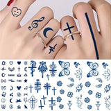 Lianfudai Blue Herbal Juice Ink Temporary Tattoo Stickers Long Lasting Fake Tattoos Small Hand Cute Star Sun Moon Finger Tattoo Lettering