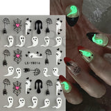 Lianfudai Luminous Nail Stickers Glow In Dark Halloween Nail Art Decoration Cartoon Skull Ghost Sliders Bones Spider Decal Tattoo GLYB-018