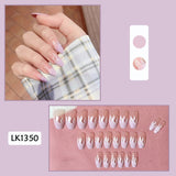 Lianfudai 24p Artifical Fake Nails Full Coverage False Nails White Clouds French Long Wearing Reusable Nail Coffin Ballerina Press on Nail