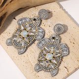 Lianfudai Bohemian Starfish Lobster Conch Seed Bead Drop Earrings for Women Handmade Ocean Animal Earrings Summer Beach Jewelry