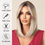 Lianfudai Short Brown Ombre Blonde Cosplay Wig Synthetic Straight Wigs for Black Women Heat Resistant Halloween Party Daily Natural Hair